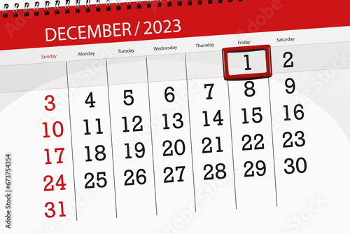 Calendar 2023, deadline, day, month, page, organizer, date, December, friday, number 1 photo