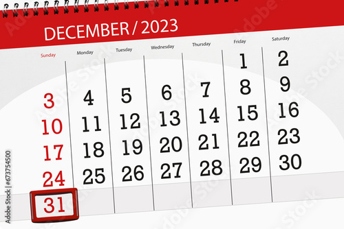 Calendar 2023, deadline, day, month, page, organizer, date, December, sunday, number 31 photo