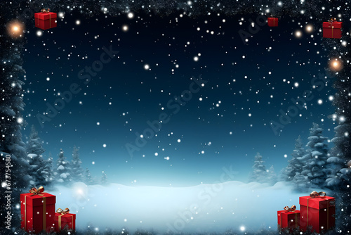 christmas tree decorations, santa claus with gifts, snowman in the snow, christmas gift boxes  © fadi