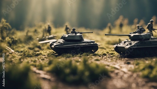 toy soldiers and tanks fighting each other on the battlefield 