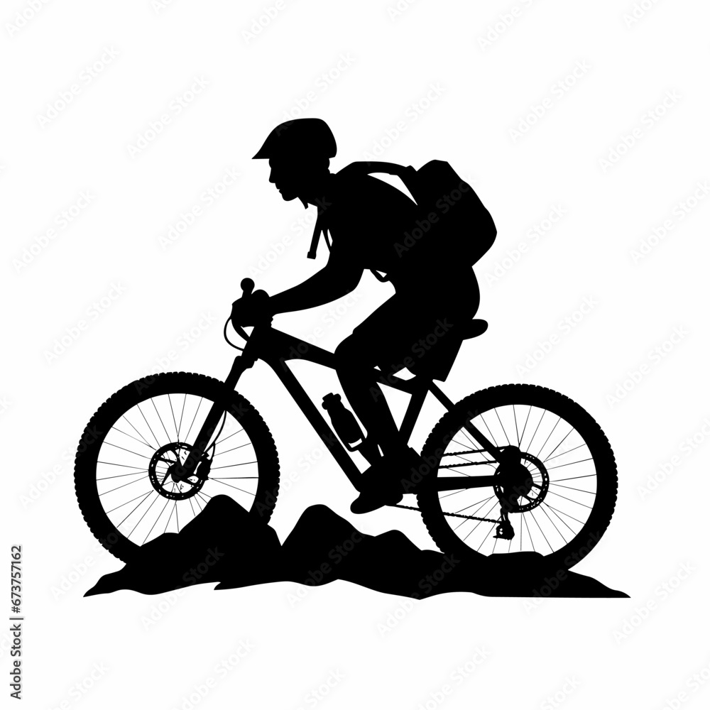 Fototapeta premium Mountain biker black icon on white background. Mountain biker silhouette