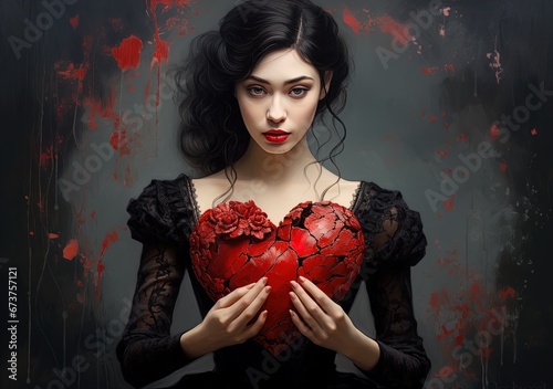 Woman with broken heart. Great for stories of love, loss, heartbreak, healing, emotions and more. 