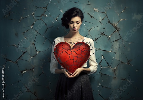 Woman with broken heart. Great for stories of love, loss, heartbreak, healing, emotions and more. 