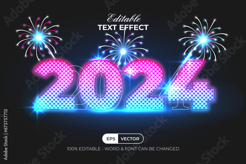 2024 Text Effect Led Neon Light Style. Editable Text Effect.