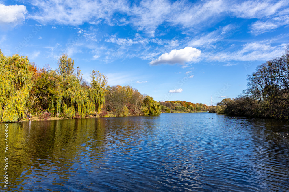 Fototapeta premium Autumn landscape near the lake on a sunny day