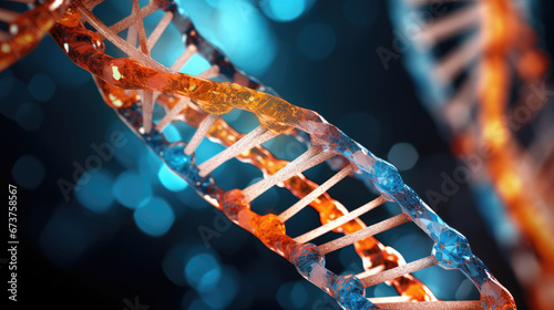 Blue orange DNA structure isolated background. 3D illustration