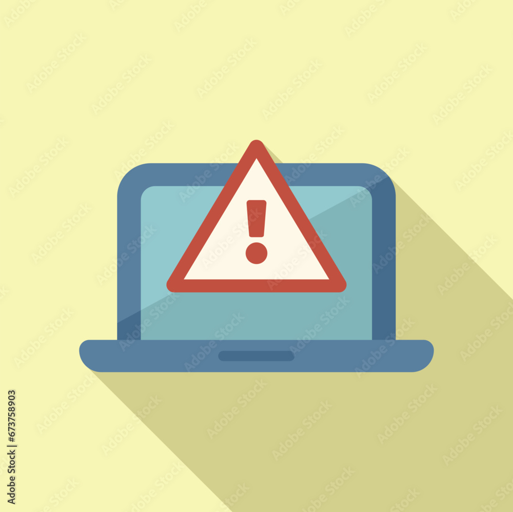 Laptop software alert icon flat vector. Admin project. Data computer broken Laptop software alert icon flat vector. Admin project. Data computer broken