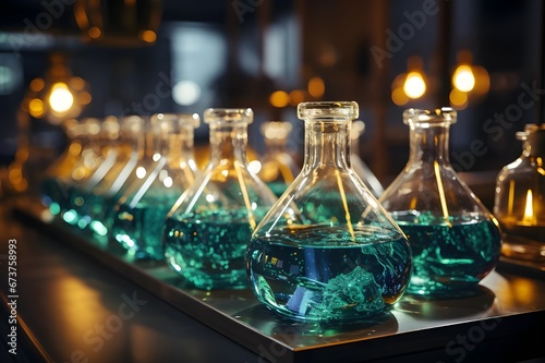 Laboratory glassware creates an immersive chemistry science atmosphere