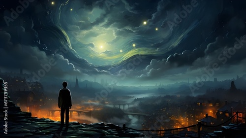 Fantasy Cartoon Forest Landscape Background With Night Sky and Stars