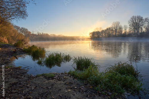 foggy sunrise over the river