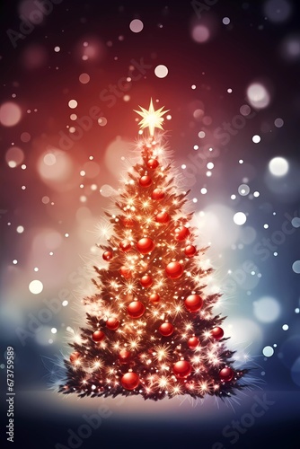 Chrismas decorations with snowflakes. Cute chrismas tree on a blurred background © serdjo13