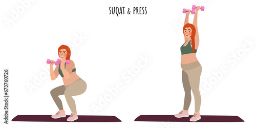 Pregnant woman doing squat and press exercise