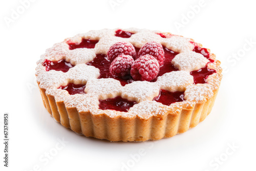 Raspberry tart isolated on white background