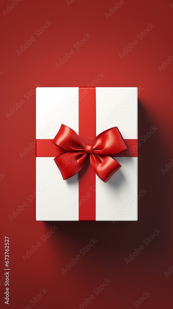 Elegant White Gift Box with Red Ribbon on Dark Background Elegant White Gift Box with Red Ribbon on Dark Background