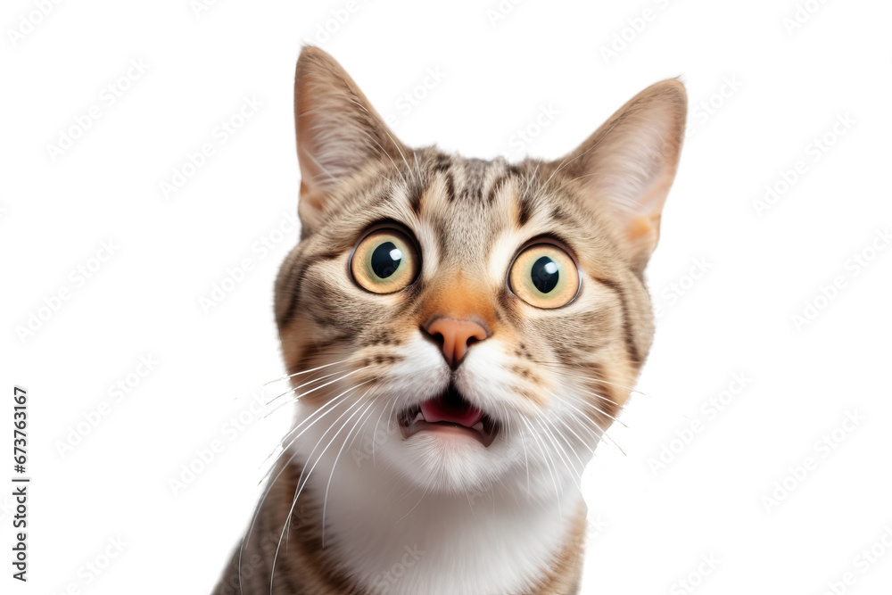 Young crazy surprised cat make big eyes isolated on transparent background