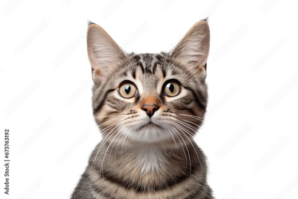 portrait of beautiful young cat looking at camera isolated on transparent background