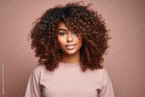 African American Girl With Curly Hair In Tshirt Mockup