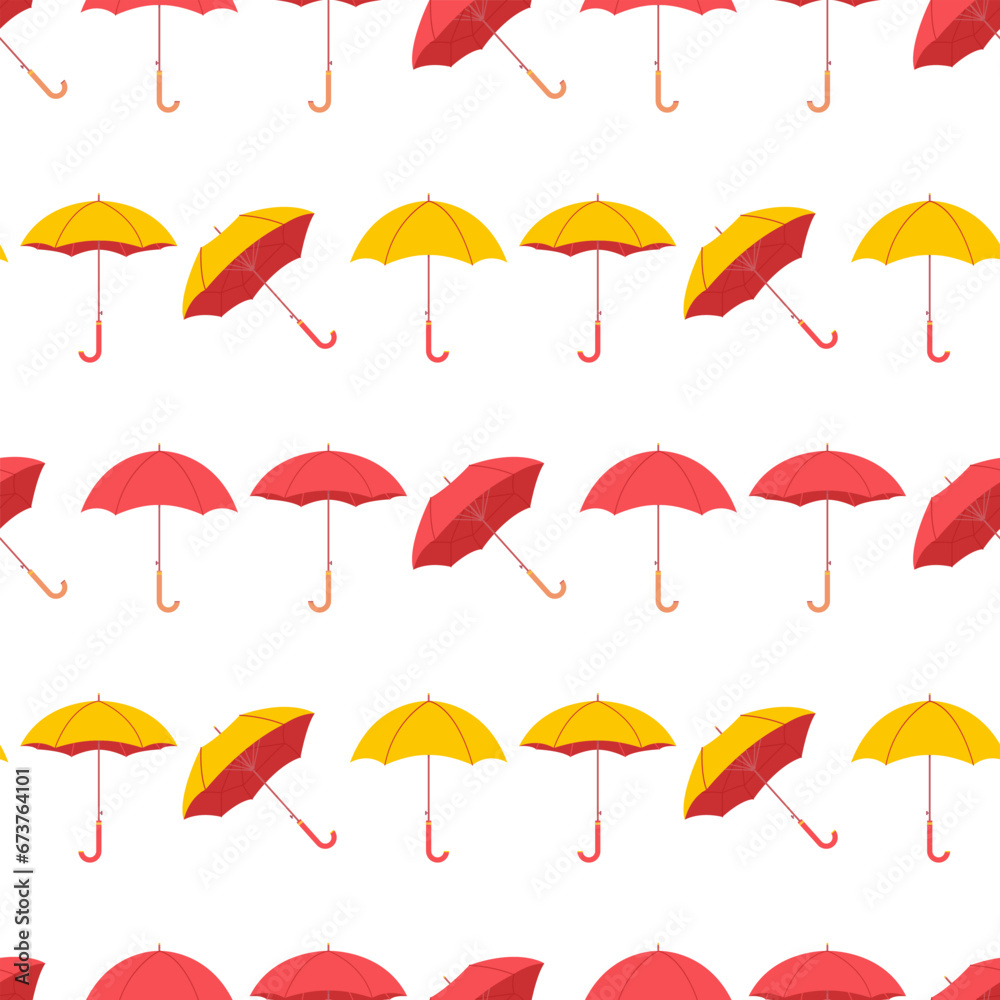 Yellow and red umbrella vector cartoon seamless pattern background for wallpaper, wrapping, packing, and backdrop.