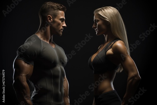 Athletic Woman And Man Torsos For Gymfitness Concept