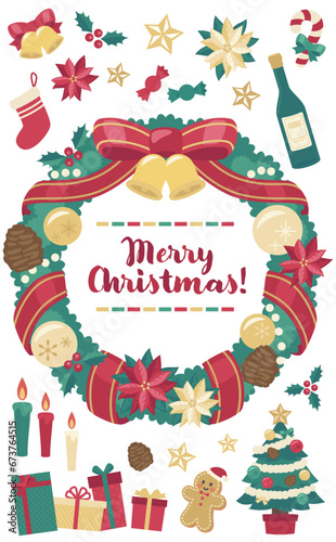 クリスマスリースのイラスト_縦5