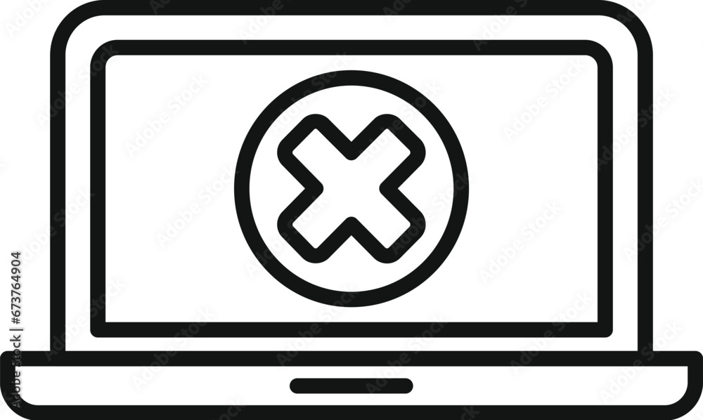 Fototapeta premium Broken laptop icon outline vector. Button tool error. Software pc project