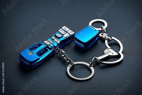 blue keychain new design placed on the table abstract keychain background 