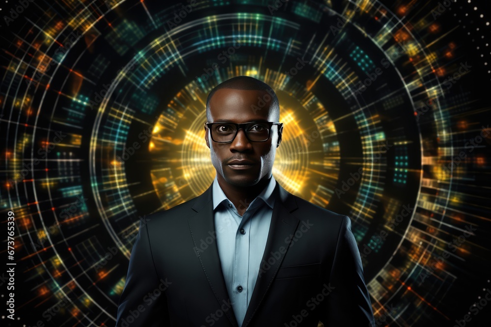 Ceo In Front Of Data, Symbolizing Business Leadership Ceo In Front Of Data, Symbolizing Business Leadership