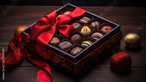 box of chocolates, chocolate candies in box ,chocolate pralines in a gift box as a luxury holiday present