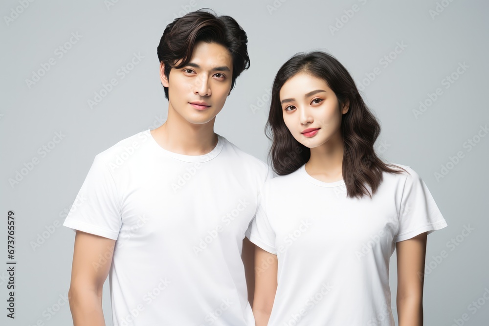 Couple Models In White Tshirt On White Background Couple Models In White Tshirt On White Background