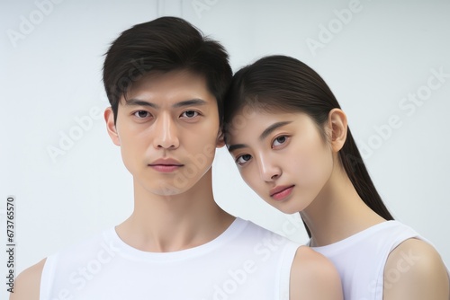 Couple Models In White Tshirt On White Background