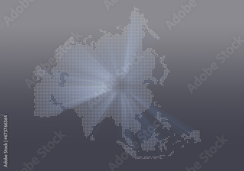 Map of Asia made with round silver dots on background.
