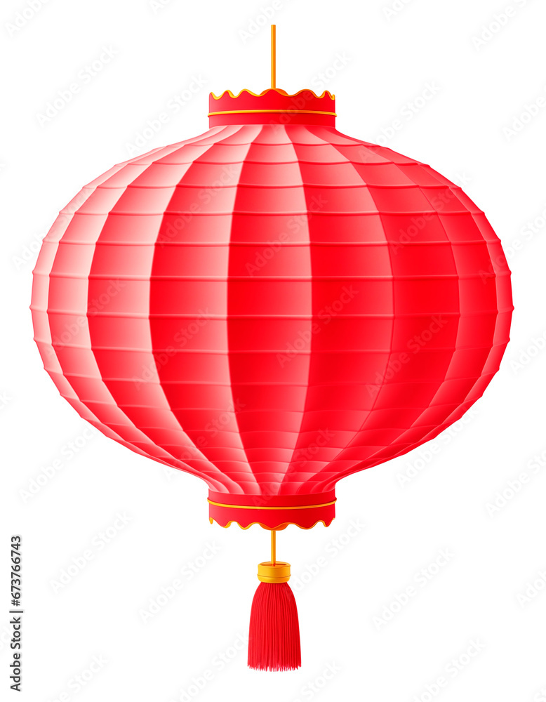 Obraz premium Chinese, red, pendant lamp with tassel. Isolated on a transparent background.