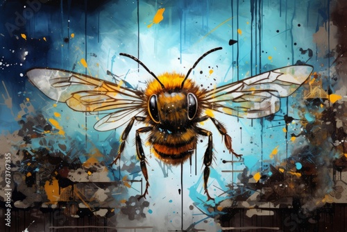 Watercolor bee, painting bee. Generative AI. © Татьяна Петрова