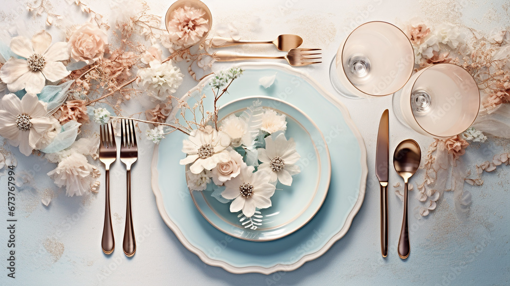 Festive table setting with flowers Festive table setting with flowers