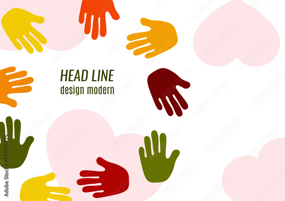 Abstract background with different palms. The concept of friendship, mutual assistance, together. Vector Abstract background with different palms. The concept of friendship, mutual assistance, together. Vector