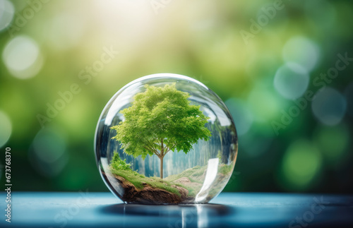 Crystal globe with clean hydrogen energy concept. Clean environment and ecology for green earth concept.