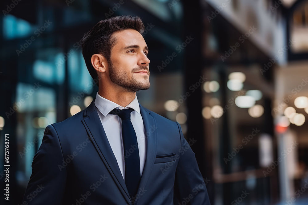 Thoughtful young caucasian businessman looking away with smile. Portrait of confident young man in a suit smiling. male business person portrait. Thoughtful young caucasian businessman looking away with smile. Portrait of confident young man in a suit smiling. male business person portrait.
