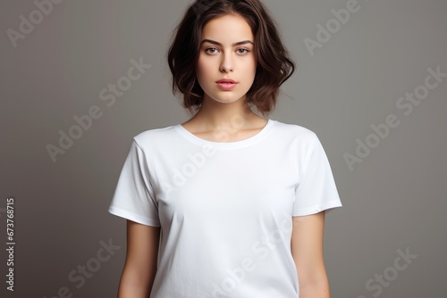 Female Model Showcasing White Tshirt Mockup