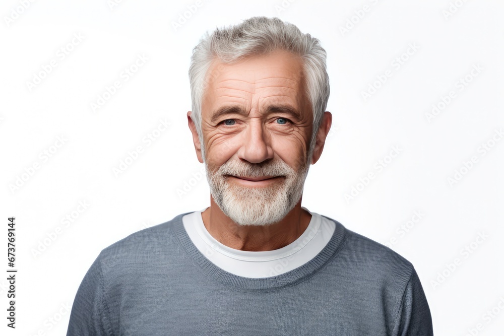 Happy Elderly Man With Arms Crossed, Isolated On White Background