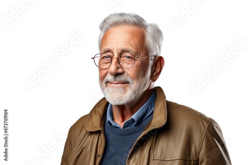 Happy Elderly Man With Arms Crossed, Isolated On White Background