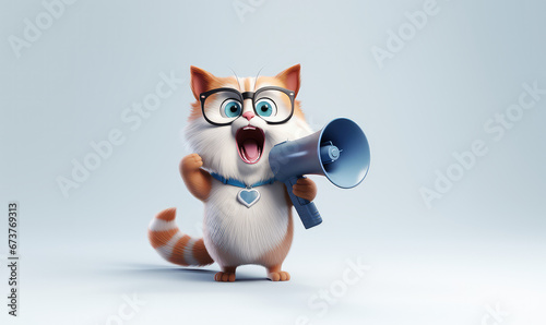 un personnage 3D de chat qui parle dans un mégaphone photo