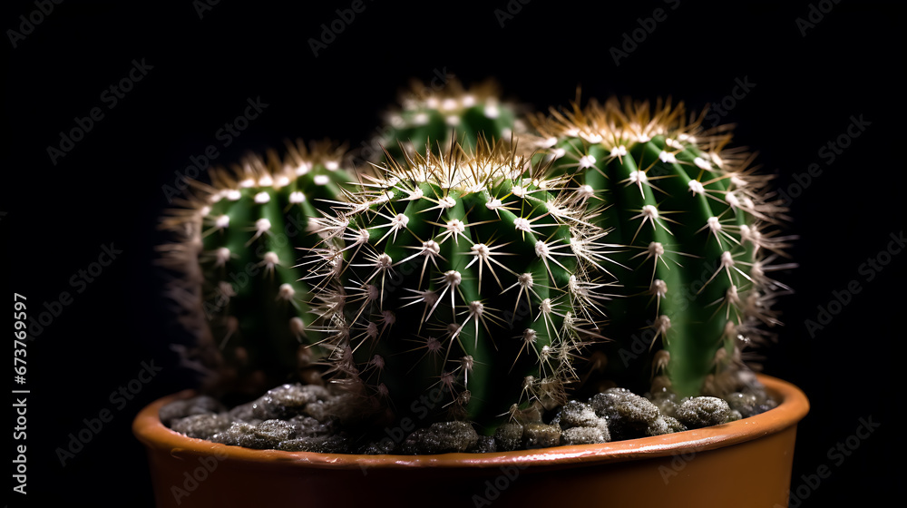Сactus in a pot Closeup in the black background Сactus in a pot Closeup in the black background