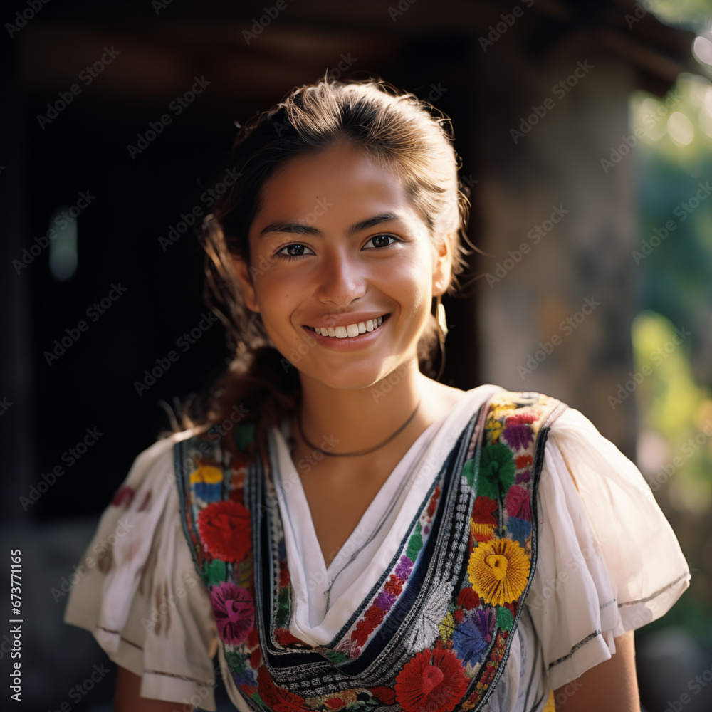 portrait of a traditional young mexican woman from the Purepecha indigenous community