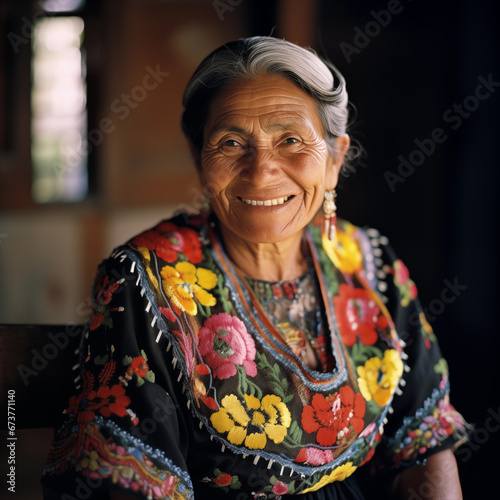 portrait of a traditional old mexican woman from the Purepecha indigenous community photo