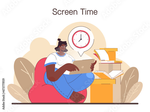 Digital multitasking. Effective and competent office worker media consumption management. Business productivity optimization, scheduling and progress tracking. Flat vector illustration