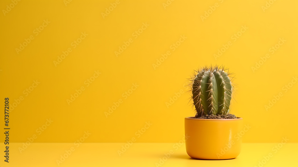 Cactus in a pot Closeup in the orange background Cactus in a pot Closeup in the orange background