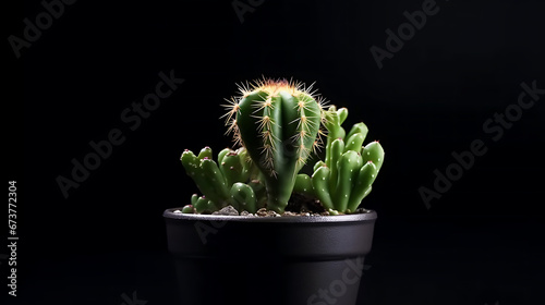 Сactus in a pot Closeup in the black background