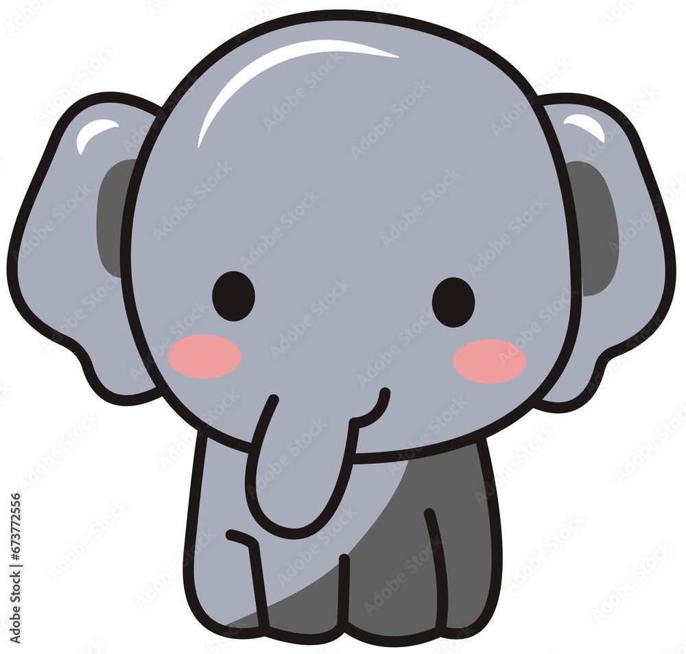 Fototapeta premium Cute cartoon elephant, animal from the zoo isolated png image illustration for kid