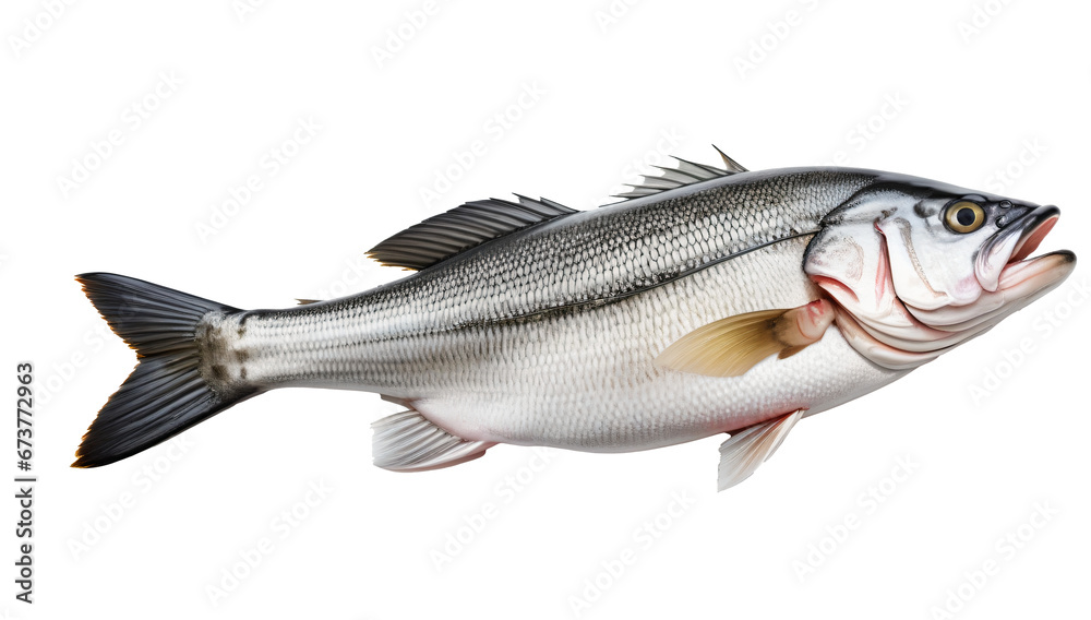 Seafood Star: Isolated Fresh Sea Bass Fish on White transparent background,png Seafood Star: Isolated Fresh Sea Bass Fish on White transparent background,png