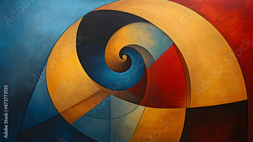 An Oil Painting of geometric swirls in red gold blue - Background Wallpaper Styles - Generated by AI